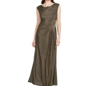 Maggy London Cowl Neck Metallic  Evening Gown